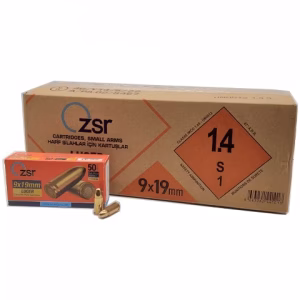 ZSR Brand 9x19mm Para (9mm Luger) Ammunition 115 Grain, FMJ, Brass Cased, Boxer Primed, Reloadable, Non-Corrosive, Nato-Spec - 1000 Round Case