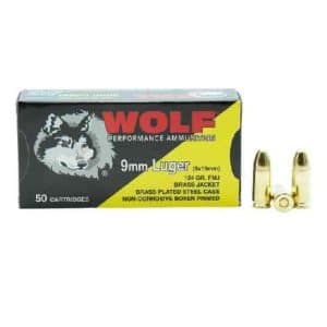 Wolf - 9mm - 124 Grain - FMJ - Steel Case (Brass Plated) - 1000rds